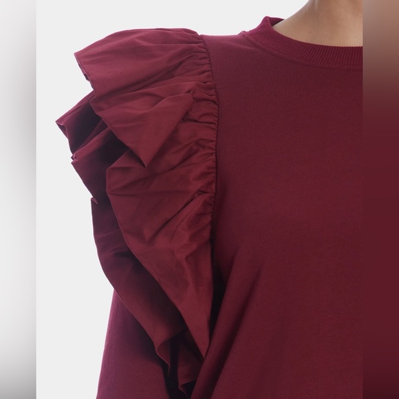 NWT En Saison Gabriela Flutter Sleeve Sweatshirt Burgundy Maroon Size S - Picture 2 of 5